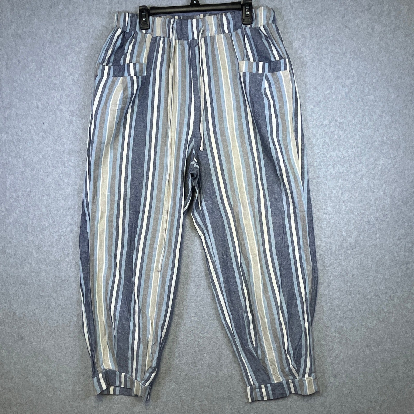 Royalty For Me Womens Large Striped Linen Blend Drawstring Casual Pants