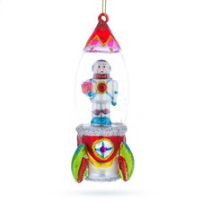 Trailblazing Astronaut Inside Spaceship Blown Glass Ornament