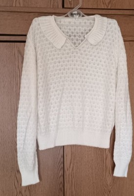 Weißer Pullover ''Spinnennetz'' Pulli dünn leicht Gr. L NEU