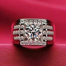 14K White Gold 1.34ct Round Cut Natural Diamond Men's Engagement Ring