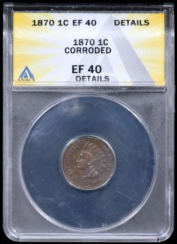 1870 Indian Head 1c Penny ANACS EF40 Details (XF)
