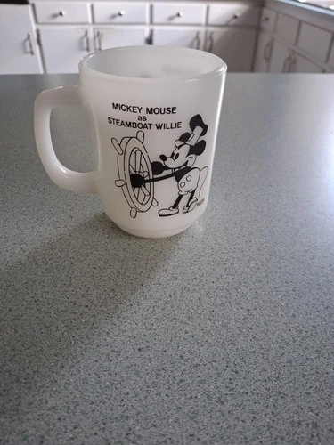 Mickey Mouse Steamboat Willie Vintage Milk Glass Pepsi Mug Collectible