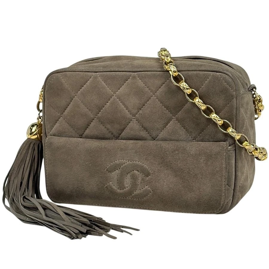 Chanel — Chanel Coco Mark Fringe Chain Matelasse Tassel Suede Beige Shoulder Bag #BS342