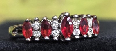 Vintage Avon NV Multi Marquise Birthstone Ring Faux Ruby Silver Tone Size 5-7 Ar