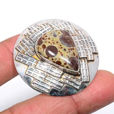 Poppy Jasper Designer Back Loop 925 Sterling Silver Pendant 1.5" T27