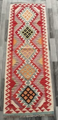 Klassischer Handgeknüpfter Afghan Türkischer Läufer Kelim Teppich, Azteken Wollteppich, Größe 196x69 CM