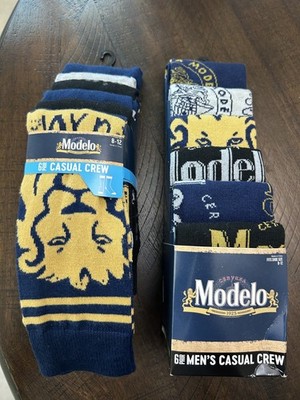 2 PACKS Modelo Beer Socks Men's Casual Crew Socks 6 Pair Mens Size 8-12 Bioworld