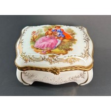 G L Limoges France Bombe Chest Porcelain Trinket Box - Fragonard Courting Couple