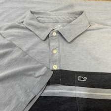 Vineyard Vines Polo Shirt Mens M Blue Striped Button Edgartown Stretch Cotton