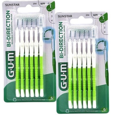 2x GUM Bi-Direction Small - Interdentalbürsten grün 0,7 mm - 2x 6 Stück
