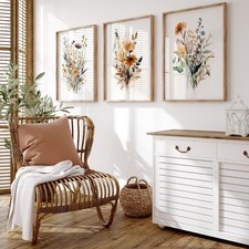 Botanical Wall Art Set of 3 Floral Wall Decor Prints Vintage Canvas Wall Art ...