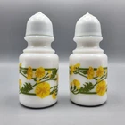 Vintage 1970s Milk Glass Salt & Pepper Shakers Wildflowers Yellow Floral Design