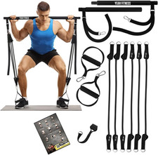 Portable Pilates Bar Kit Resistance Bands Home Equipment Gym Workout NEW