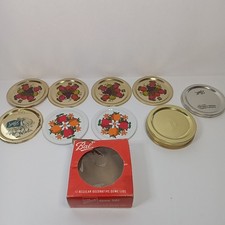 Lot of 18 Vintage Ball & Kerr Regular Decorative Canning Jar Lids Fruit & Gold