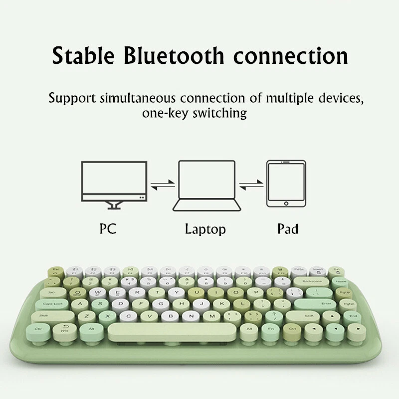 Retro Mini Bluetooth Wireless Keyboard Cute Round Key For PC Pad Smartphone Mice - Image 2 of 4
