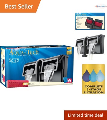 Power Aquarium Filter for 30-60 Gallon Tanks - Advanced 3-Step Filtration