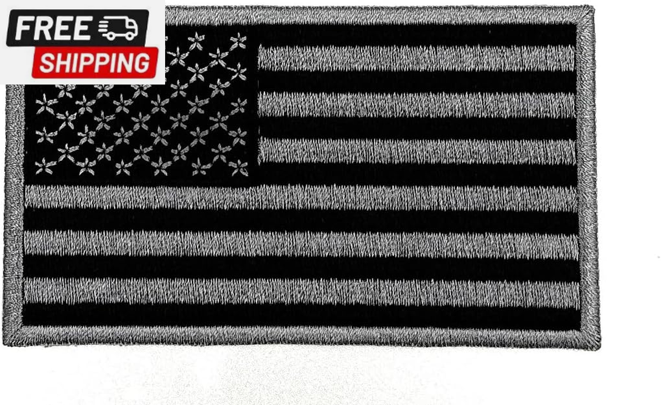 Flag Patch Black and White Iron on American Flag Patch Premium Embroidered Natio