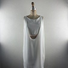 Zara Basic l S Ivory Crepe Peek-a-Boo Plunge Scoop Tank Striped Band Mini Dress