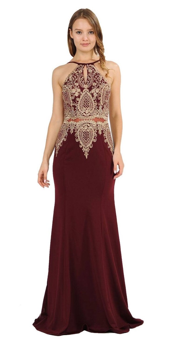 open lace back dress Wedtrend Women Burgundy Mother of Bride Dress Lace A-Line High Neck Long Sleeves Ruched Formal Dress, Burgundy / US10