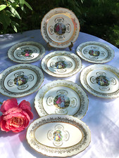 7 assiettes  et 1 ravier porcelaine Limoges Chadelaud Scènes galantes