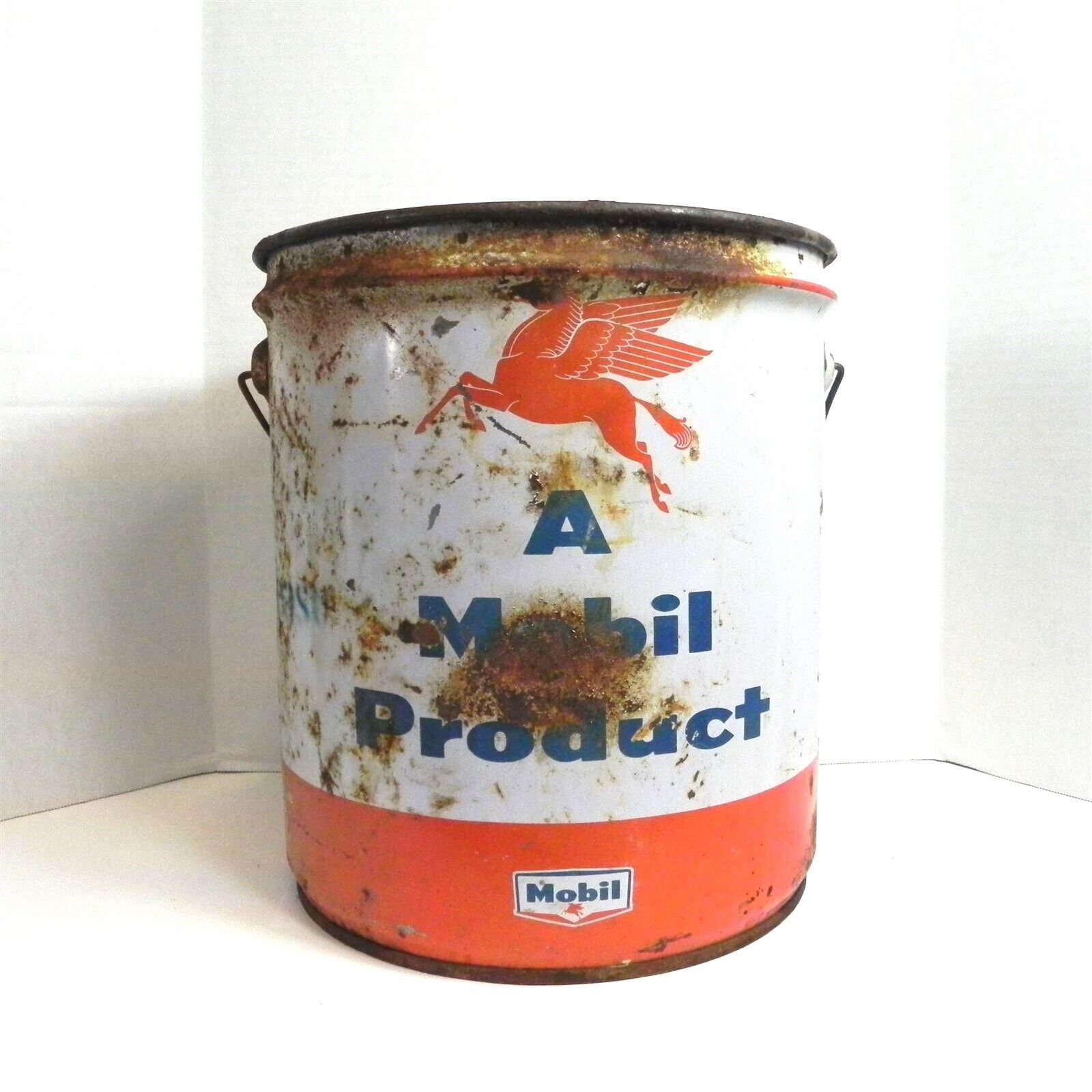 VINTAGE MOBIL PEGASUS 5 GALLON 35 LB GREASE CAN MOBILGREASE EMPTY USED CAN VTG