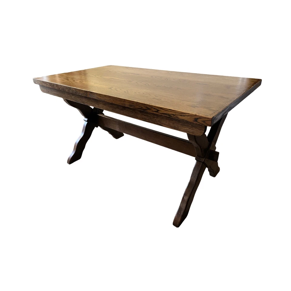 Mesa de comedor francesa antigua vintage de roble macizo brutalista años 60 Foto 3 de 4