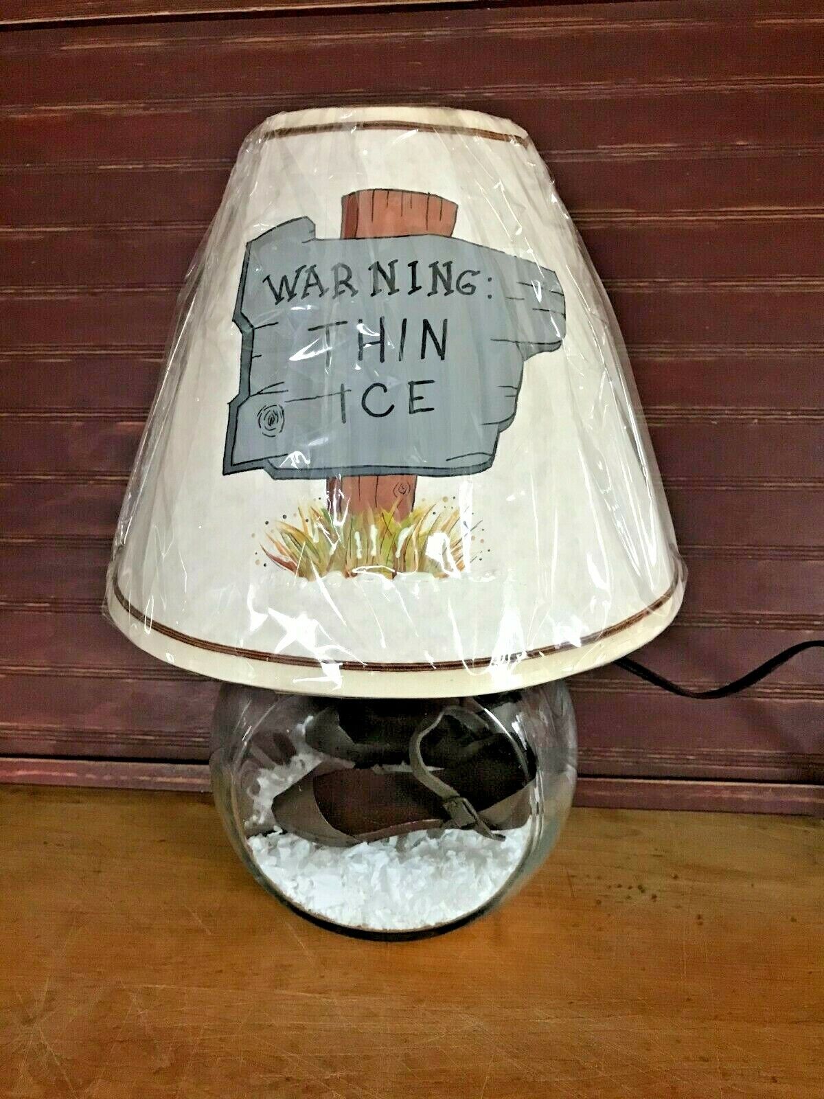 Winter Lamp with Antique Replica Ice Skates ~ "Warning: Thin Ice" ~ OOAK
