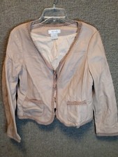 Nine West Leather Jacket Woman’s Beige Soft Embroidered Short Size US Large