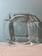 Vintage Ashtray Large Heavy 8” Square Clear Glass Cigar Cigarette. M Bottom Etch