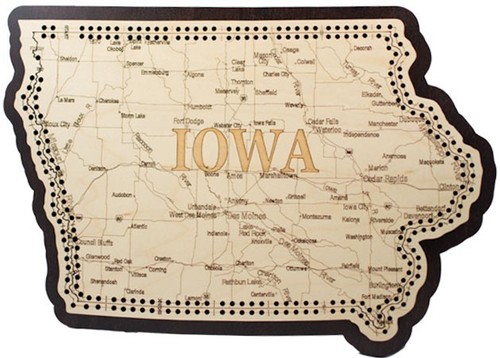 iowa state shape road map cribbage board
