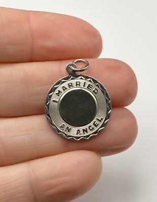 Vintage Sterling Silver I MARRIED AN ANGEL Round Disc Wife Bride Pendant Charm