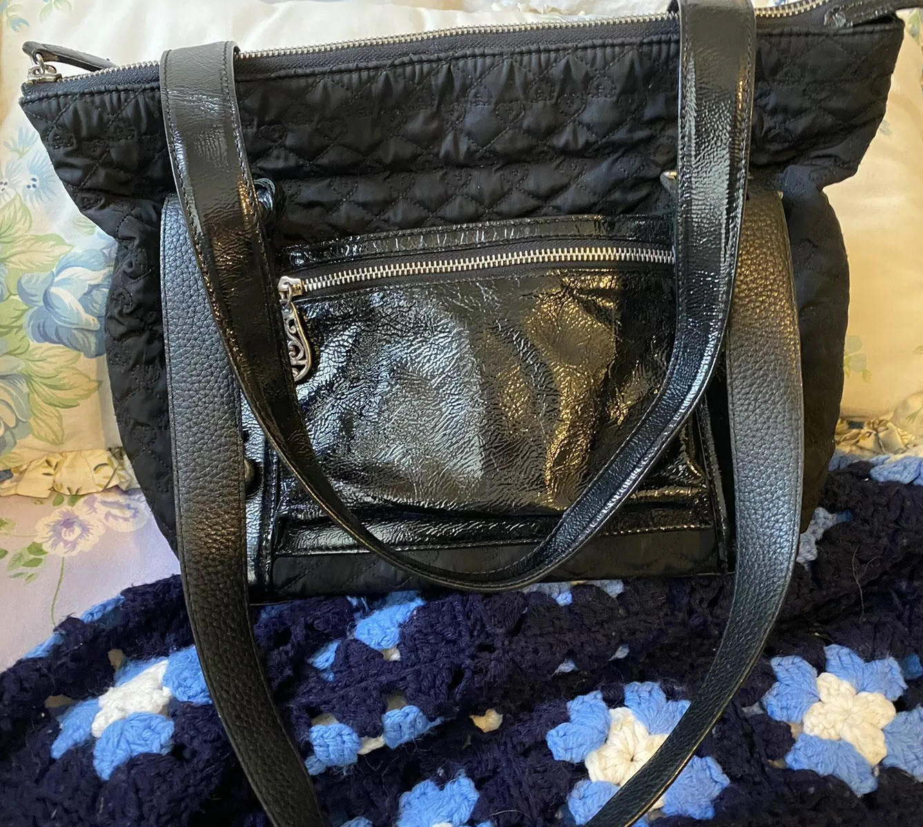 PONY Borsa a tracolla trapuntata Brighton Organizer med in microfibra e pelle brevettata HandBaG