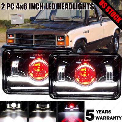 Pair 4X6'' LED Headlights Hi/Lo Sealed Beam DRL For Dodge Dakota 1987-1995 Truck