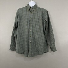 L.L.Bean Shirt Green Plaid Wrinkle Resistant Button Long Sleeve Mens Size Large