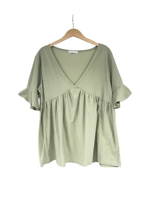Blakely Boutique Swiss Dot Babydoll Light Green Top Blouse Plus Size Womens 2XL