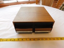 Vintage Faux Wood Grain 28 Audio Cassette Storage Tape Holder 2 Drawer Case