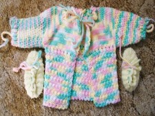 Vintage Handmade Crocheted Multicolor Pastel Baby Toddler Sweater Booties