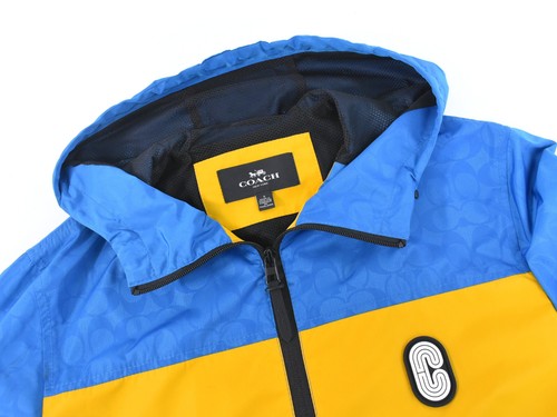 COACH Polyester Jacket Blue Black Orange Men #S - Picture 3 of 15