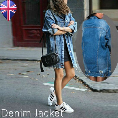 ripped long denim jacket