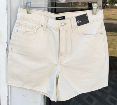 Express sz 6 Midi High Rise Shorts Ivory or Off-White NWT 100% Cotton G4