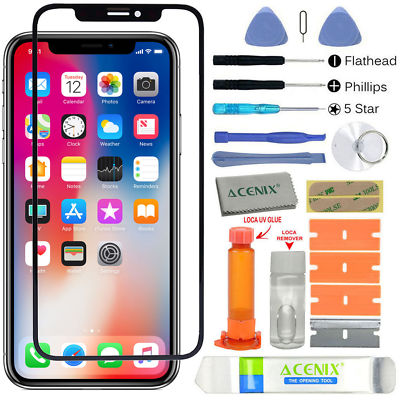 For Apple iPhone X Front Glass Lens Screen Bezel Replacement Kit LOCA Glue Tools