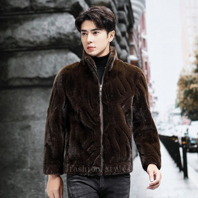 Winter Mens Stand Collar Short Faux Mink Fur Coat Jacket Zip