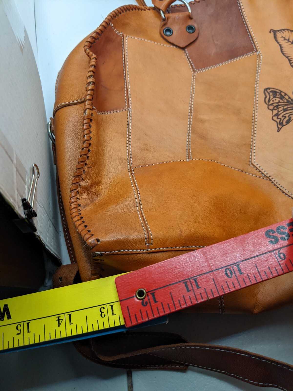 Handmade Leather Patchwork Purse, Hand Tooled Flo… - image 11