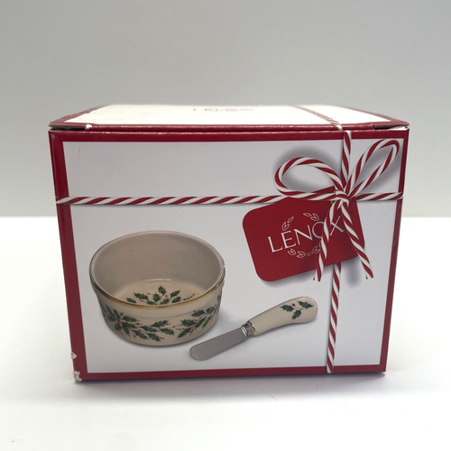 Lenox Holiday Dip Bowl With Spreader Holly Berries Christmas New - Picture 6 of 6