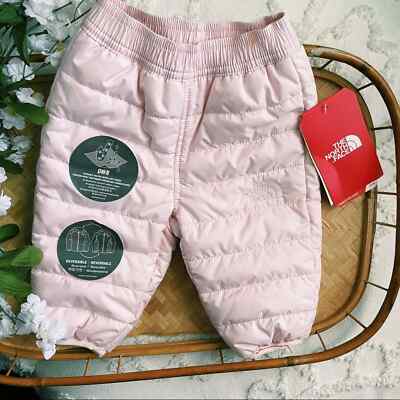 NWT Baby Girl The North Face Light Pink Reversible Ski Snow Puffer Pants  0-3 MO