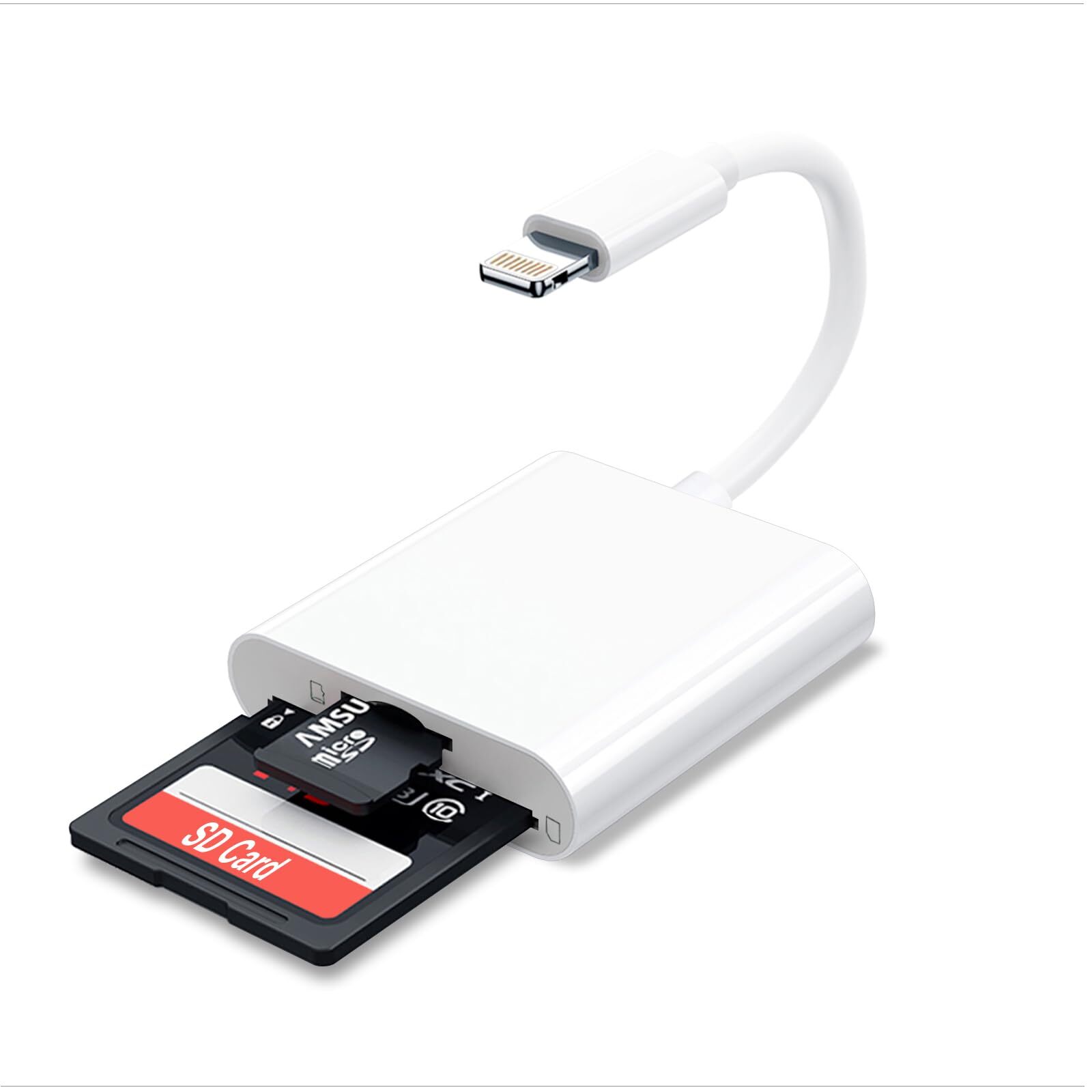 SD Card Camera Reader for iPhone iPad, Dual Card Slot Memory Card Reader Supp...