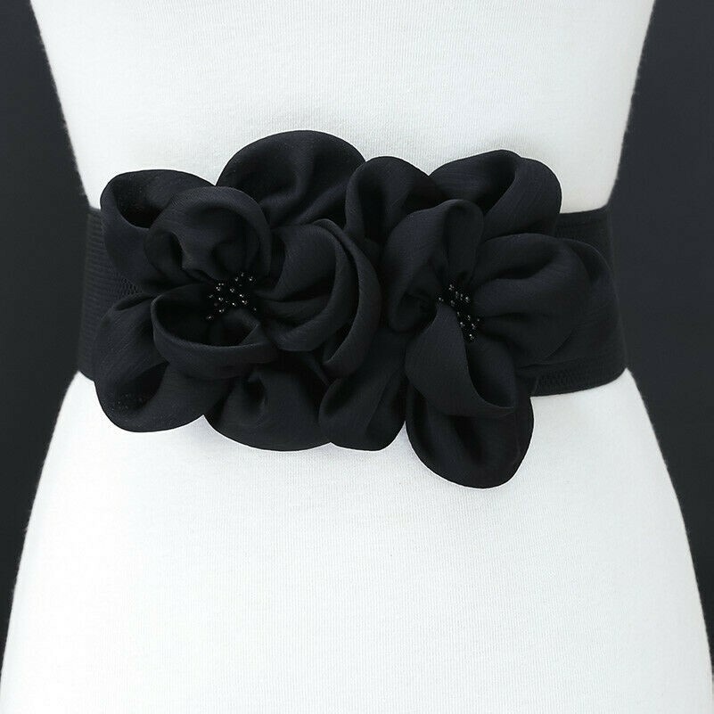 Fashion Lady Elastic Waist Belt Chiffon Flower Decor Corset Waistband Width  Cute | eBay