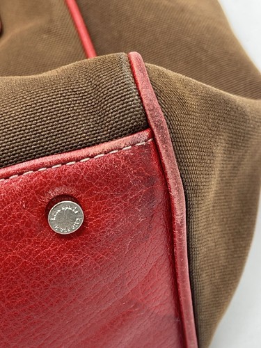 Kate Spade Canvas Tote "Preowned" Brown with Red Leather trims/handle - Picture 9 of 17