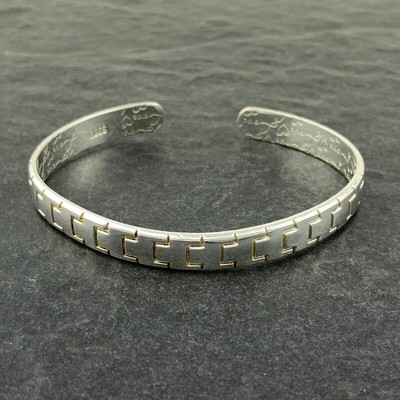 Vintage Women's Pure 999 Silver Geometric Pattern ''LOVE'' Cuff Bracelet 7.5''