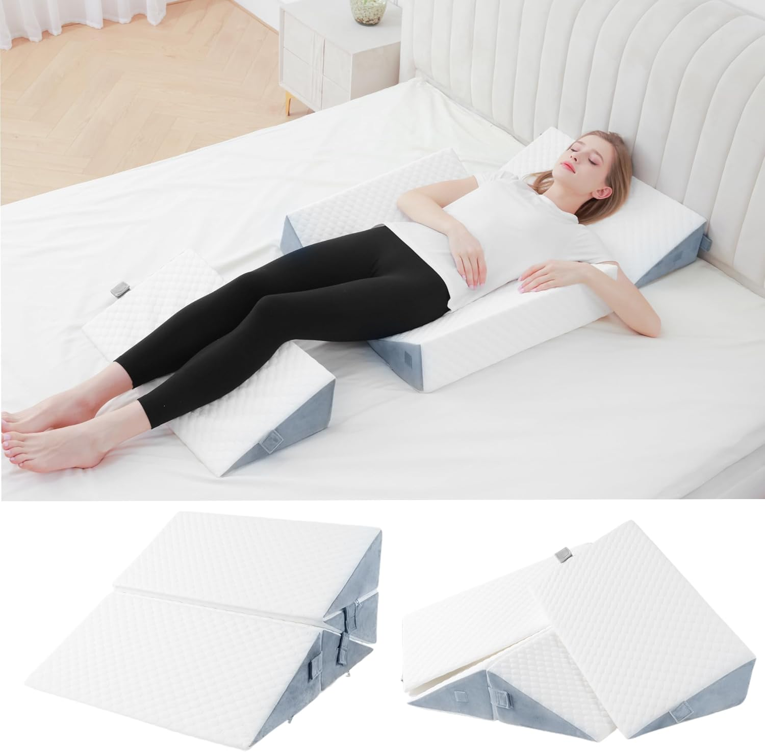 Orthopedic Bed Wedge Pillow Set for Back Pain and Post-Surgery Support 4-in-1 Design